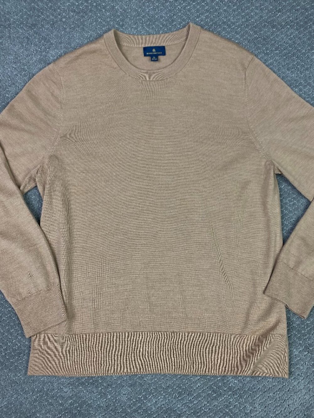 Brooks Brothers Merino Wool Sweater Mens XL Tan Camel Knit Crewneck Preppy